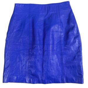 Vintage 90s Tannery West Leather High Waisted Pencil Skirt Size 8 Blue Retro